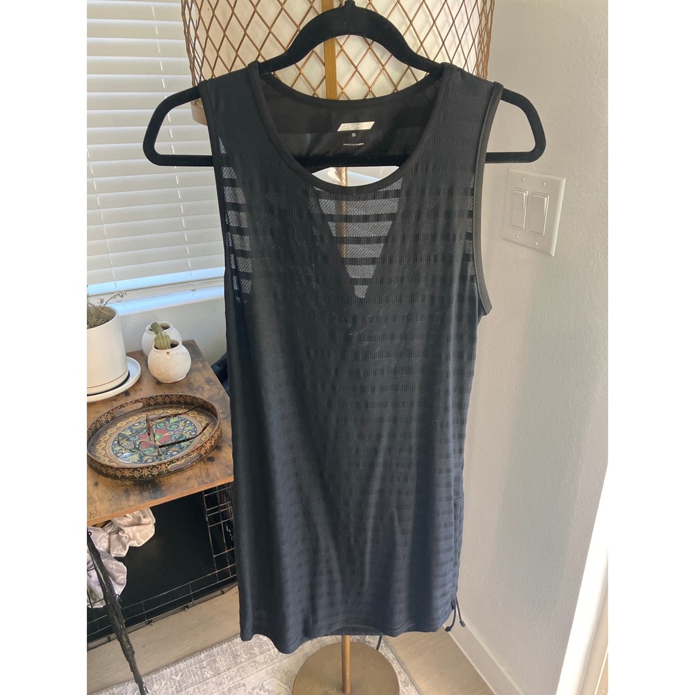 Oxide Women Tank Top S Black Mesh Activewear Drawstring Hem